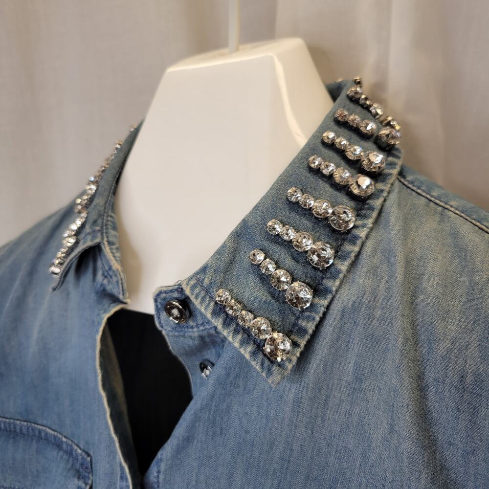 MICHAEL Michael Kors Denim Button Up w/ Jeweled Collar, M - Picture 2 of 10